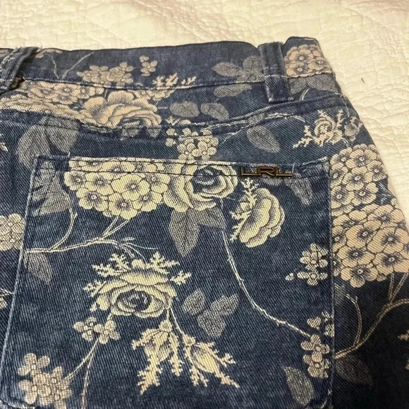 Lauren Ralph Lauren Floral Jeans Modern Straight Ankle Blue Ivory Women’s Size 6 - Picture 9 of 11